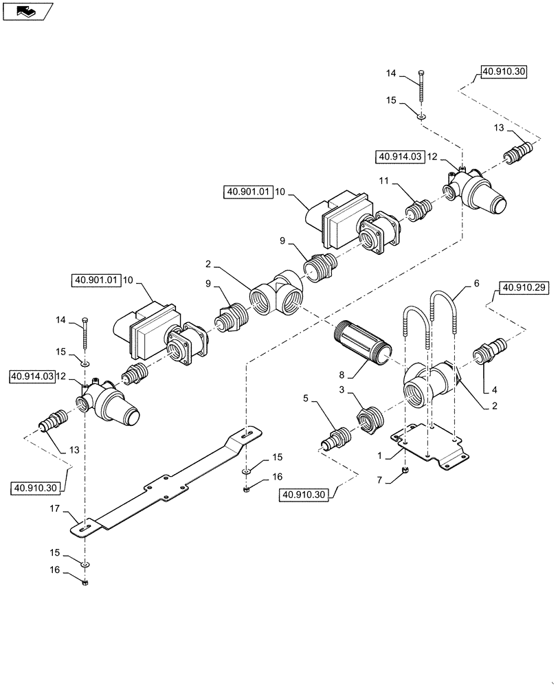 Схема запчастей Case IH 4430 - (40.910.31) - INNER SECTION VALVE GROUP, 6 SECTION, LH/RH, 90/100 BOOM (40 ) - PLUMBING