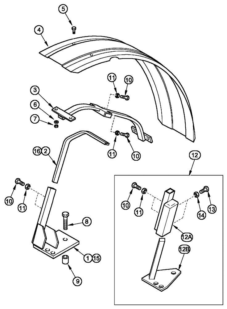 Схема запчастей Case IH MX170 - (09-09) - FENDERS FRONT WHEEL (90) - PLATFORM, CAB, BODYWORK AND DECALS