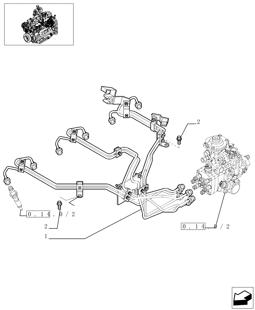 Схема запчастей Case IH MXU115 - (0.14.9/02) - INJECTION EQUIPMENT - PIPING (01) - ENGINE