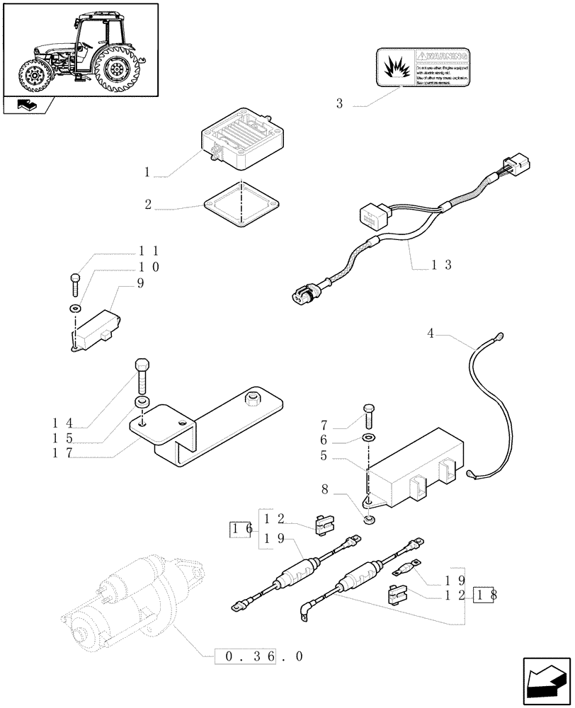 Схема запчастей Case IH FARMALL 75C - (1.75.4/07) - AIR HEATER ENGINE STARTING AID - HEATER, CABLES AND BRACKETS (VAR.332206) (06) - ELECTRICAL SYSTEMS