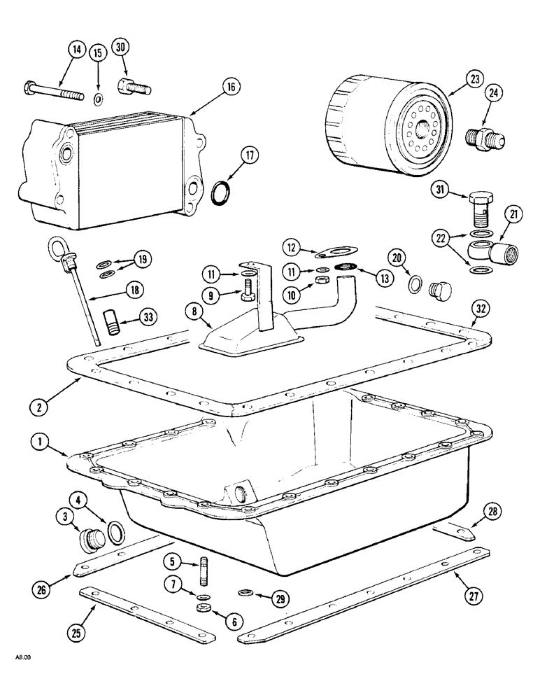 Схема запчастей Case IH 2120 - (2-52) - OIL PAN AND CONNECTIONS (3 CYL), EARLY PRODUCTION (02) - ENGINE