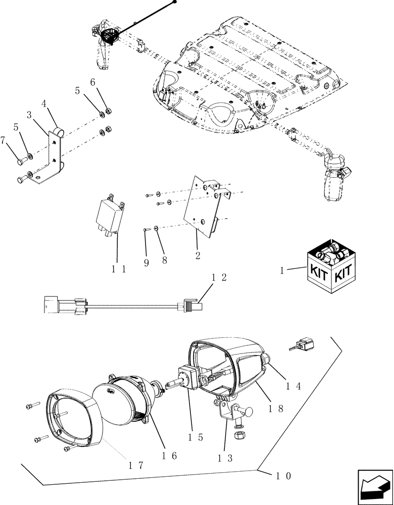 Схема запчастей Case IH 9010 - (55.404.33) - MID DISTANCE HID LIGHT - R.H. MIRROR MOUNTED (55) - ELECTRICAL SYSTEMS