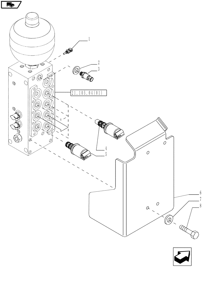 Схема запчастей Case IH MAGNUM 190 - (21.105.04[05]) - SOLENOID VALVES FOR TRANSMISSION CONTROL VALVE, WITH CONTINUOUSLY VARIABLE TRANSMISSION (21) - TRANSMISSION