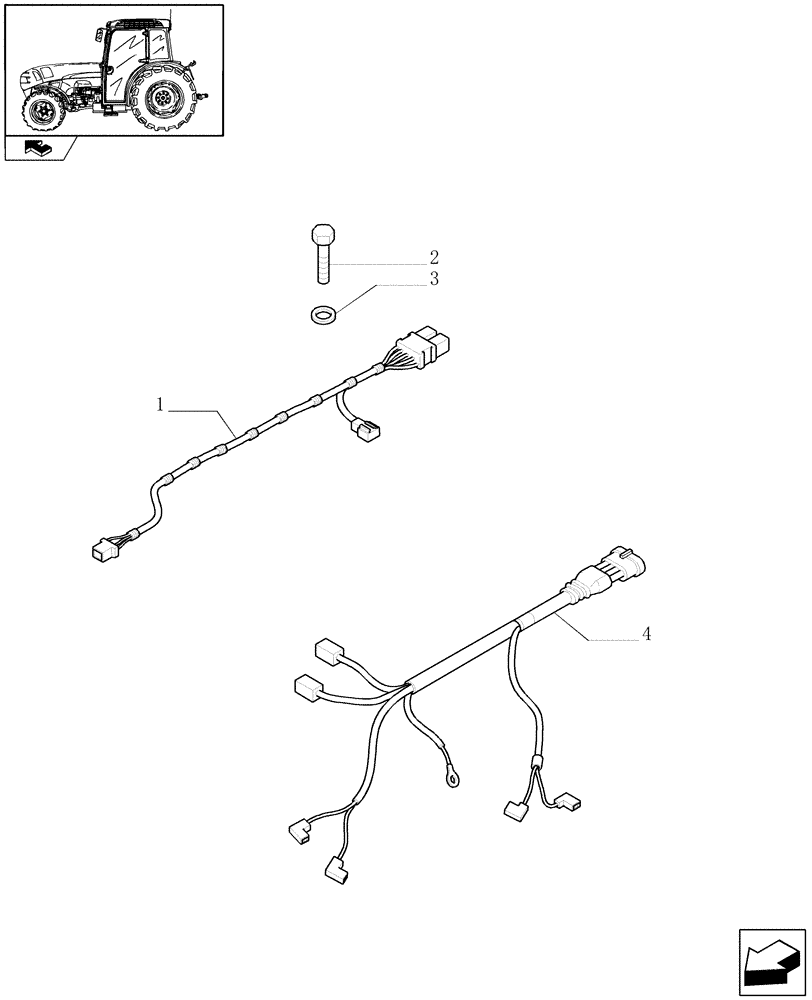 Схема запчастей Case IH FARMALL 85N - (1.75.4/04) - HYDRAULIC TRAILER BRAKE (ITALY) - CABLES (VAR.333372-338372 / 743517) (06) - ELECTRICAL SYSTEMS