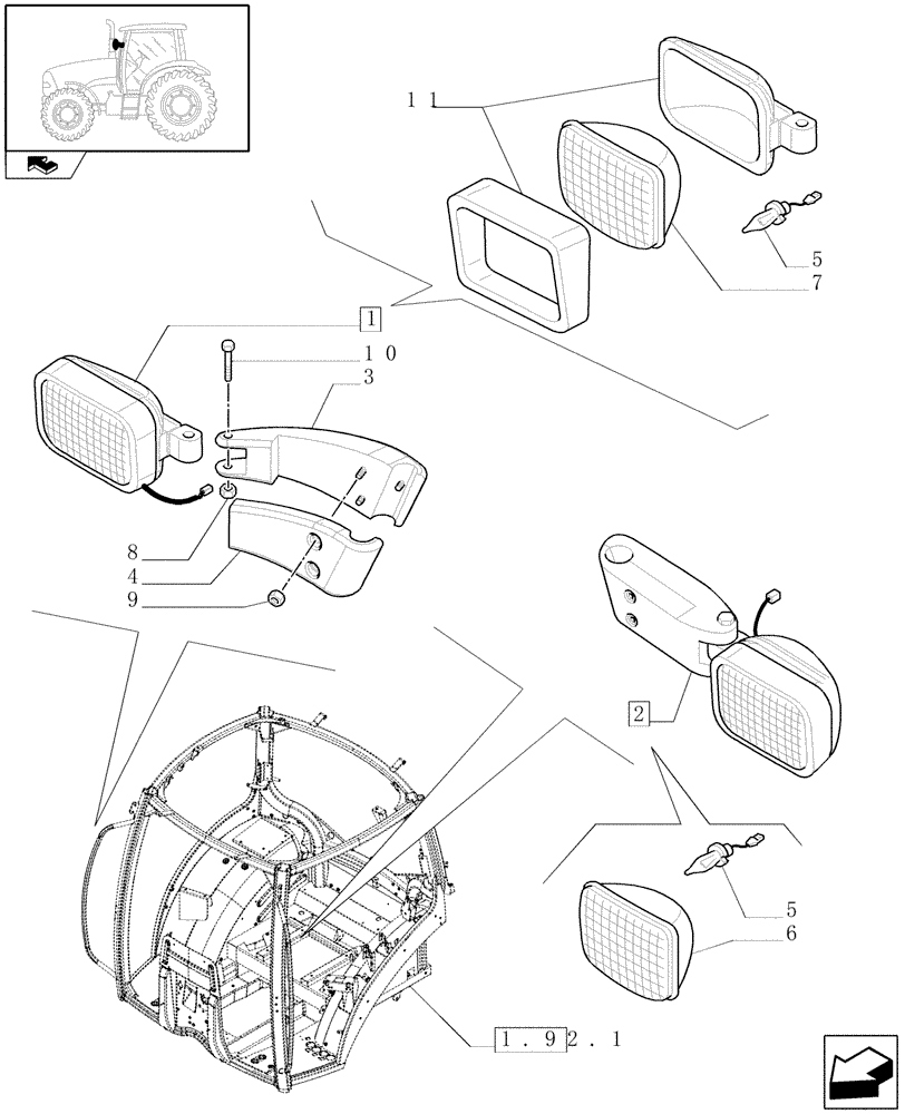 Схема запчастей Case IH PUMA 180 - (1.75.7/01) - (VAR.100-773) GRABRAIL WORK LAMPS (06) - ELECTRICAL SYSTEMS