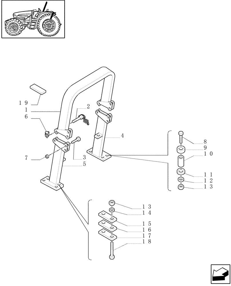 Схема запчастей Case IH JX70U - (1.94.0/05) - (VAR.874) SAFETY FRAME - FASTENERS (10) - OPERATORS PLATFORM/CAB