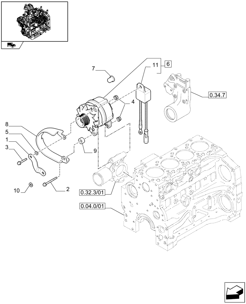 Схема запчастей Case IH FARMALL 95N - (0.40.0/01) - ENGINE ALTERNATOR (01) - ENGINE