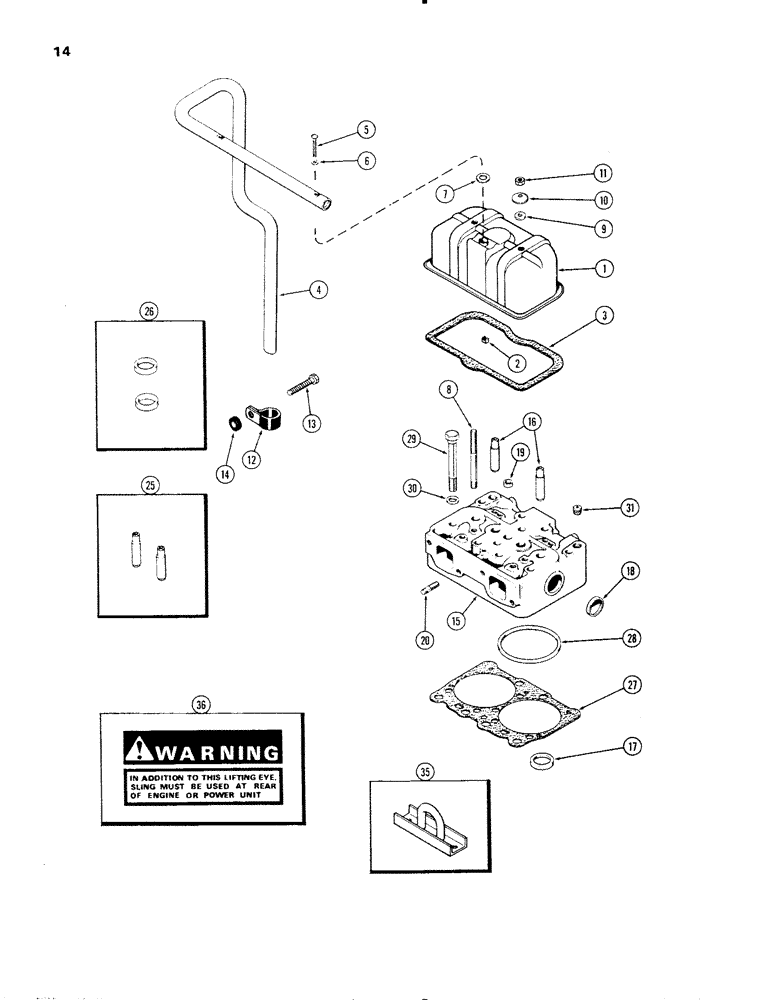 Схема запчастей Case IH 336D - (014) - CYLINDER HEAD AND COVER, ENGINE LESS FUEL DEVICE, 336D NATRUALLY ASPIRATED ENGINES 