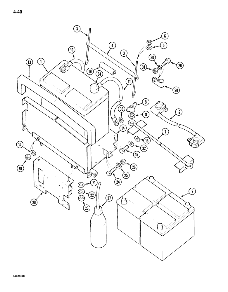 Схема запчастей Case IH 895 - (4-40) - BATTERY TRAY, BATTERY AND CABLES, TRACTOR WITHOUT CAB (04) - ELECTRICAL SYSTEMS