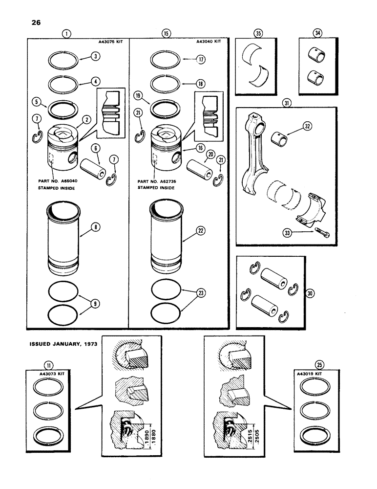 Схема запчастей Case IH 1170 - (026) - PISTON ASSEMBLY AND CONNECTING RODS, (451B) DIESEL ENGINE (02) - ENGINE