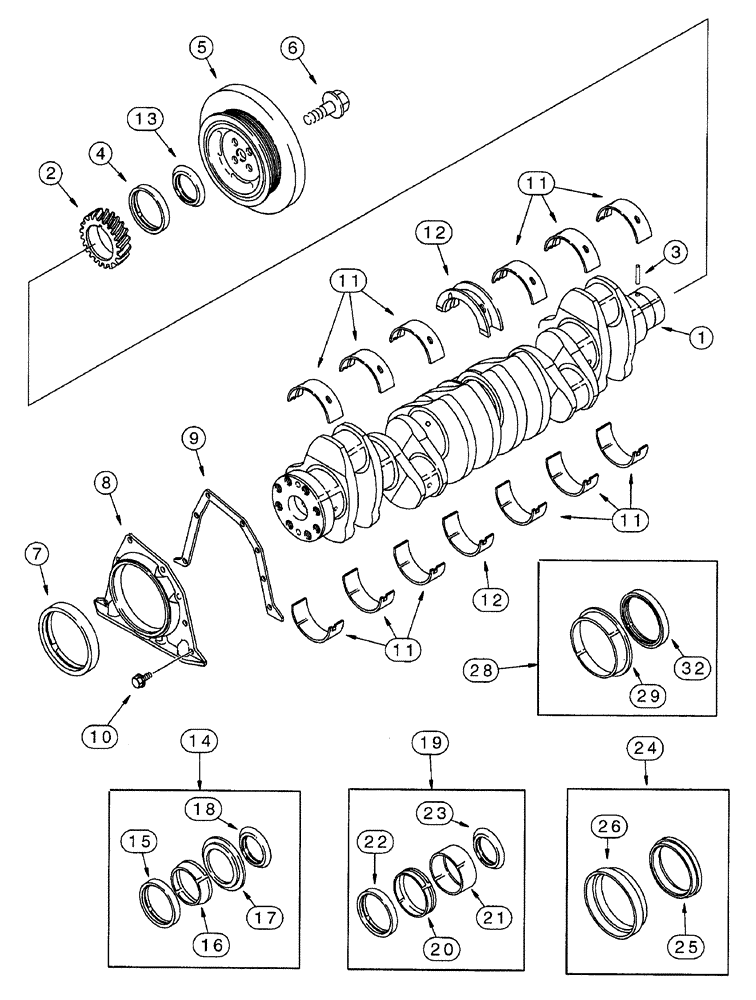 Схема запчастей Case IH 7220 - (2-090) - CRANKSHAFT, 6T-830 ENGINE, ALL 7210 TRACTORS, 7220 MODELS PRIOR TO TRACTOR P.I.N. JJA0064978 (02) - ENGINE