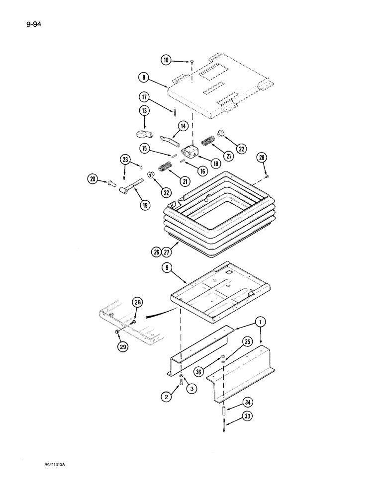 Схема запчастей Case IH 7110 - (9-094) - AIR SUSPENSION SEAT, SUSPENSION AND MOUNTS, P.I.N. JJA0028200 AND AFTER (09) - CHASSIS/ATTACHMENTS