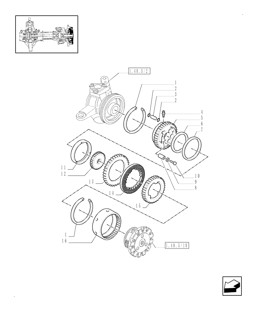 Схема запчастей Case IH MXM155 - (1.40.5/13[02]) - (VAR.452/1) 4WD FRONT AXLE WITH SUSPENSIONS, BRAKE, TERRALOCK, SPS - BRAKES (04) - FRONT AXLE & STEERING