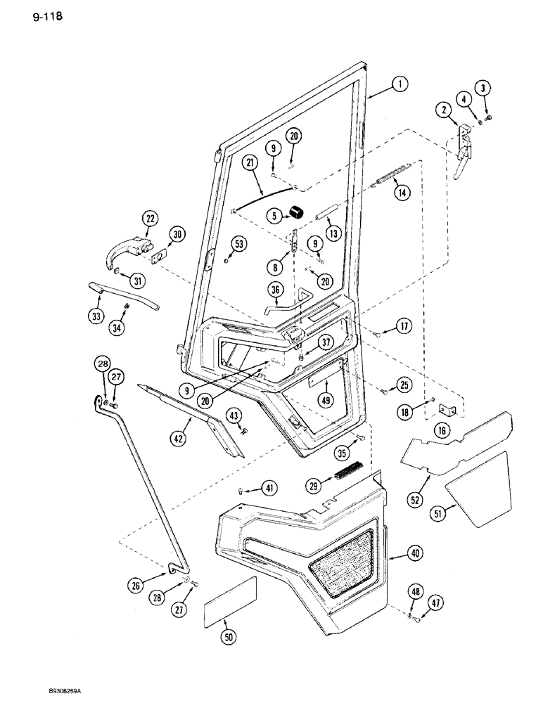 Схема запчастей Case IH 7120 - (9-118) - CAB DOOR AND LATCH, CAB SERIAL NUMBER JAB0052818 AND AFTER (09) - CHASSIS/ATTACHMENTS