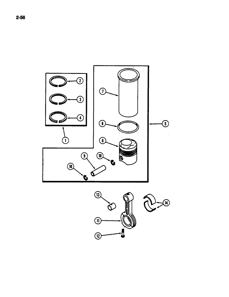 Схема запчастей Case IH 1844 - (2-56) - CONNECTING RODS, PISTONS AND SLEEVES, D466 DIESEL ENGINE (01) - ENGINE