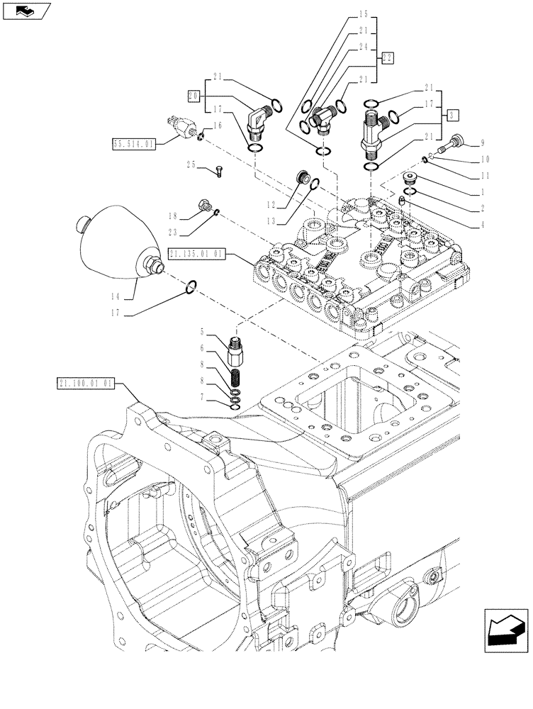 Схема запчастей Case IH PUMA 170 - (21.135.01[02]) - TRANSMISSION TOP COVER CONTROL VALVE RELATED PARTS (21) - TRANSMISSION