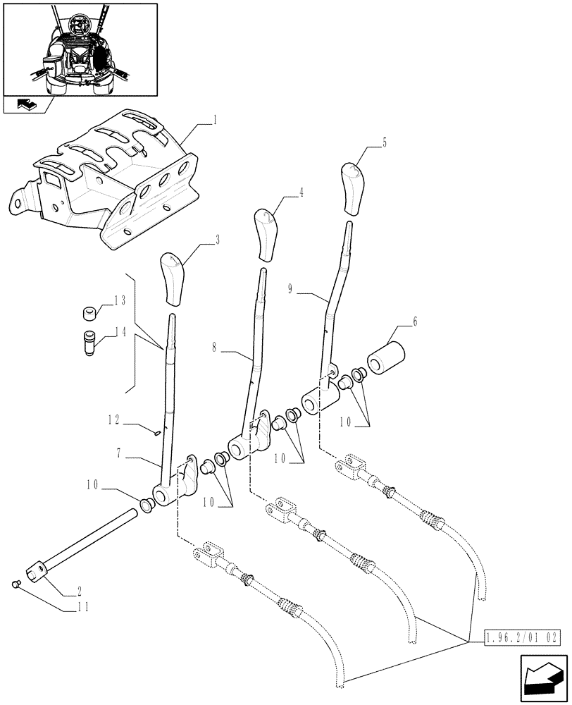 Схема запчастей Case IH PUMA 155 - (1.96.2/01[01]) - 3 MECHANICAL REAR REMOTE CONTROL VALVES - CONTROL VALVE CONTROL (VAR.333844) (10) - OPERATORS PLATFORM/CAB