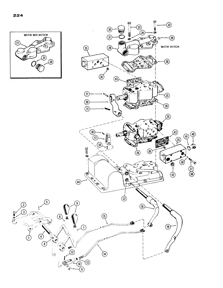 Схема запчастей Case IH 430 - (224) - REMOTE HYDRAULIC CONTROLS, STANDARD TRACTOR WITH STANDARD CLUTCH (08) - HYDRAULICS