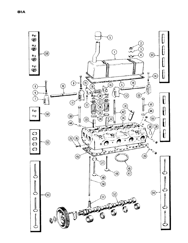 Схема запчастей Case IH 530 - (081A) - CYLINDER HEAD ASSEMBLY, CASTING NO. A36296, 430 AND 530 SERIES, 188 DIESEL ENGINE (02) - ENGINE