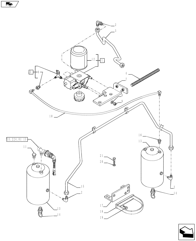 Схема запчастей Case IH PUMA 200 - (33.224.0101[01]) - PNEUMATIC TRAILER BRAKE - REGENERATION AIR DRYER, TANKS AND PIPES (VAR.729385-743170 / 743623; VAR.743171-728385 / 743624; VAR.743169-720178 / 743625) (33) - BRAKES & CONTROLS