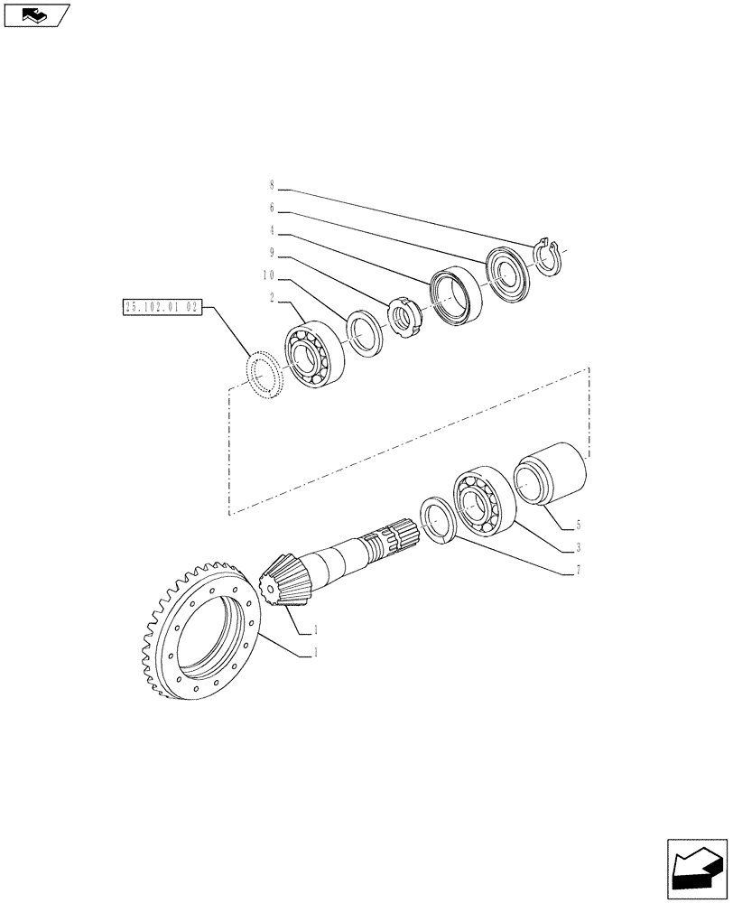 Схема запчастей Case IH PUMA 230 - (25.102.01[01]) - FRONT AXLE - BEVEL GEAR PAIR (VAR.728195) (25) - FRONT AXLE SYSTEM