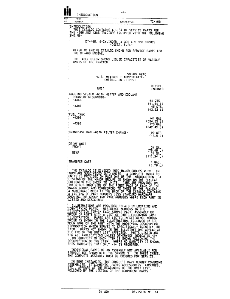 Схема запчастей Case IH 4386 - (01-04) - INTRODUCTION - FLUID CAPACITIES (00) - GENERAL