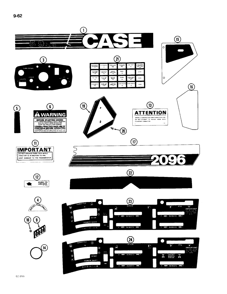 Схема запчастей Case IH 2096 - (9-062) - DECALS, CASE (09) - CHASSIS/ATTACHMENTS