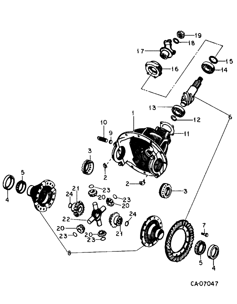 Схема запчастей Case IH 3488 - (07-45) - DRIVE TRAIN, DIFFERENTIAL CARRIER, TRACTORS WITH ALL WHEEL DRIVE, WITH TWO PIECE DRIVE SHAFT (04) - Drive Train