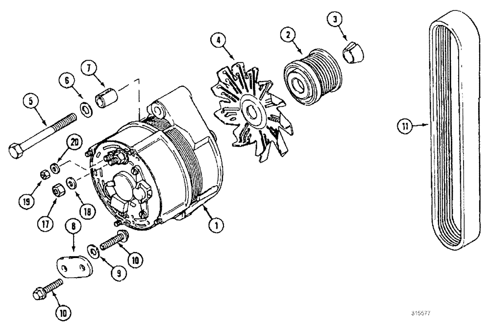 Схема запчастей Case IH 3210 - (03-030) - ALTERNATOR PACKAGE (01) - ENGINE