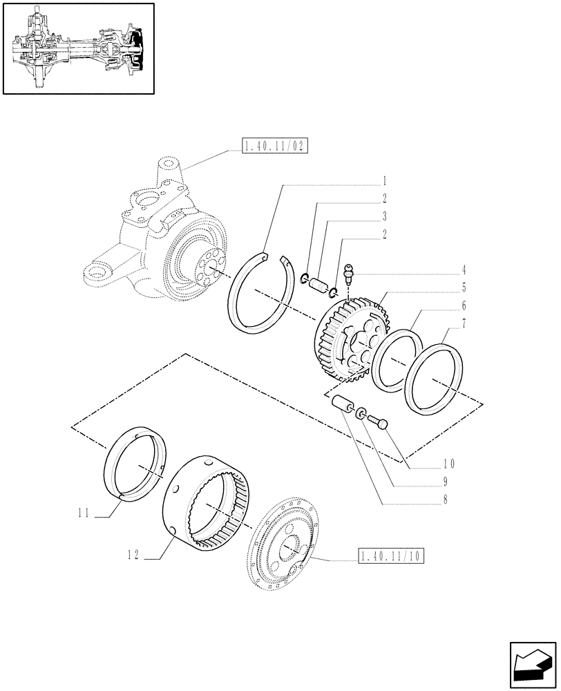 Схема запчастей Case IH MAXXUM 140 - (1.40.11/14[01]) - 4WD (CL.3) FRONT AXLE WITH LIMITED SLIP DIFF. LOCK AND BRAKES - BRAKES (VAR.330425) (04) - FRONT AXLE & STEERING