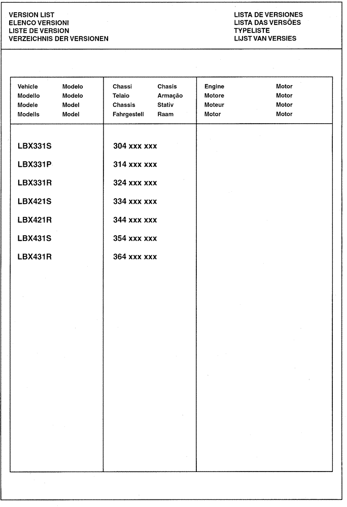 Схема запчастей Case IH LBX331P - (0.0037[01]) - VERSION LIST (00) - GENERAL