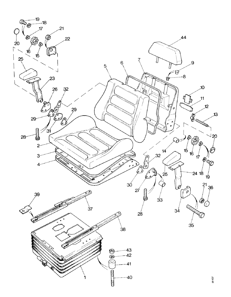 Схема запчастей Case IH 1490 - (T09-1) - SEAT ASSEMBLY, DELUXE, HIGH PLATFORM (10) - OPERATORS PLATFORM/CAB