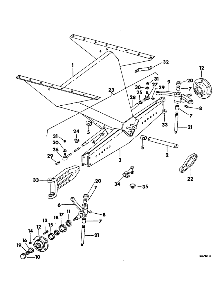 Схема запчастей Case IH 715 - (14-01) - SUSPENSION, GUIDE WHEEL AXLE, SUPPORT AND TIE ROD, ADJUSTABLE AXLE Suspension