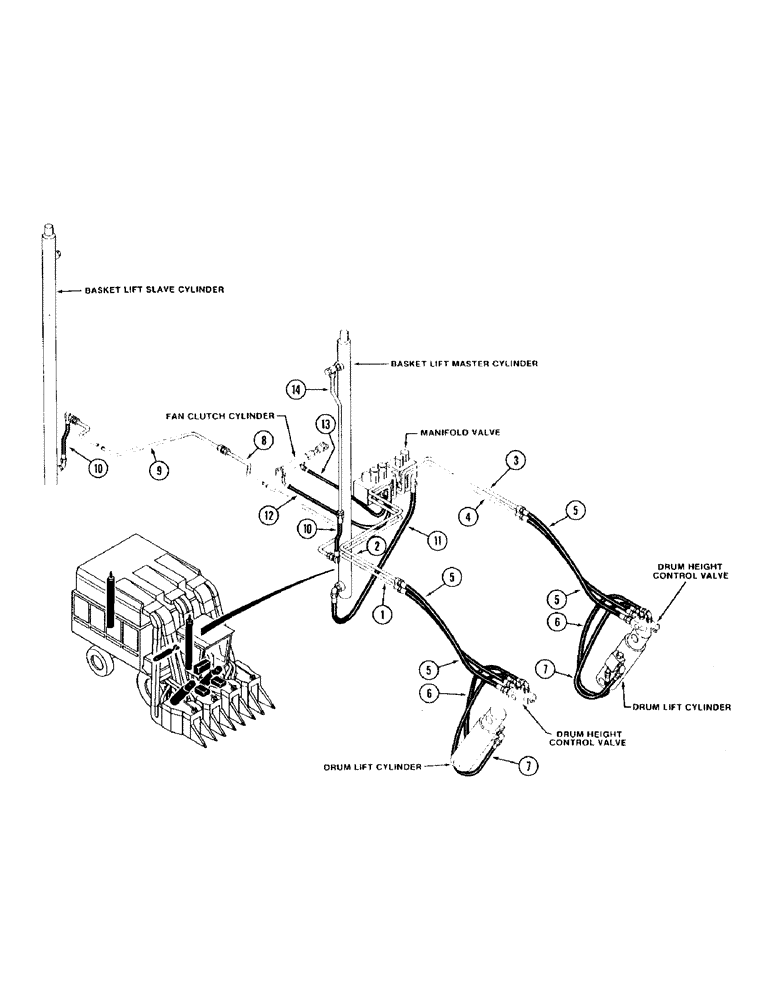 Схема запчастей Case IH 1844 - (1-16) - PICTORIAL INDEX DRUM, BASKET LIFT AND FAN CLUTCH HYDRAULIC (00) - PICTORIAL INDEX