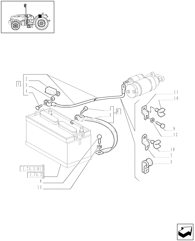 Схема запчастей Case IH JX1070N - (1.75.3) - BATTERY CABLES (06) - ELECTRICAL SYSTEMS