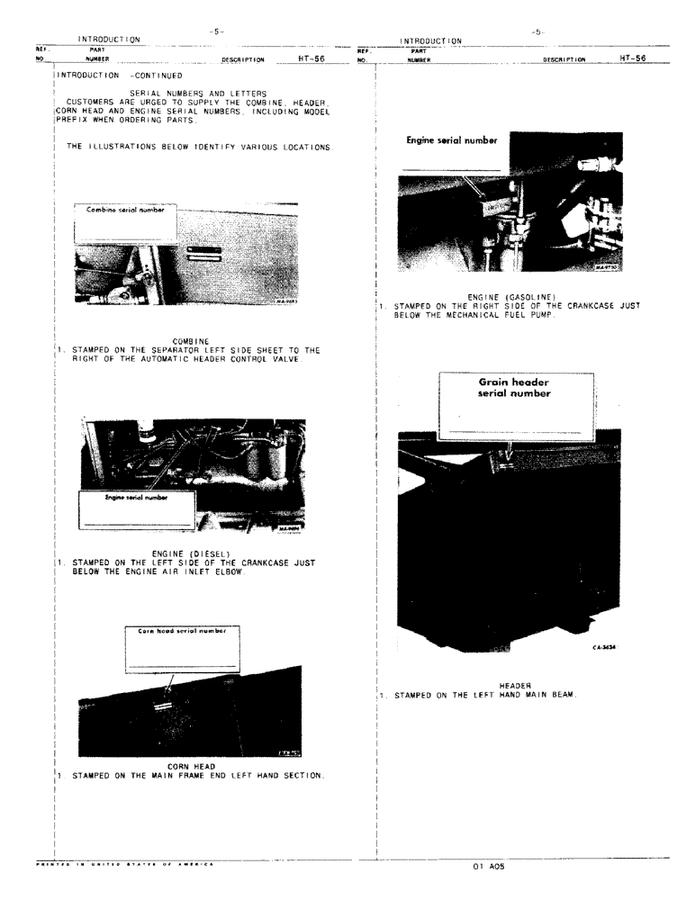 Схема запчастей Case IH 815 - (00-05) - INTRODUCTION - SERIAL NUMBER LOCATIONS (00) - GENERAL