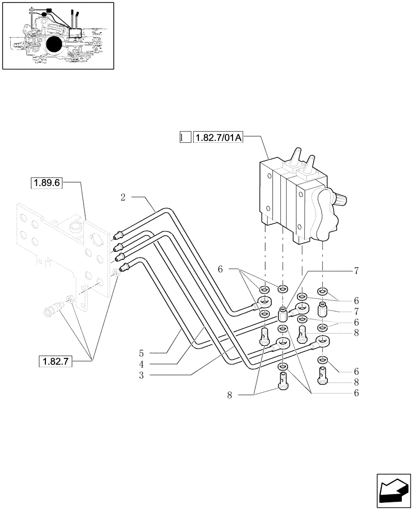 Схема запчастей Case IH JX1080U - (1.82.7/02) - (VAR.389) TWO CONTROL VALVES - BOSCH - PIPES (07) - HYDRAULIC SYSTEM