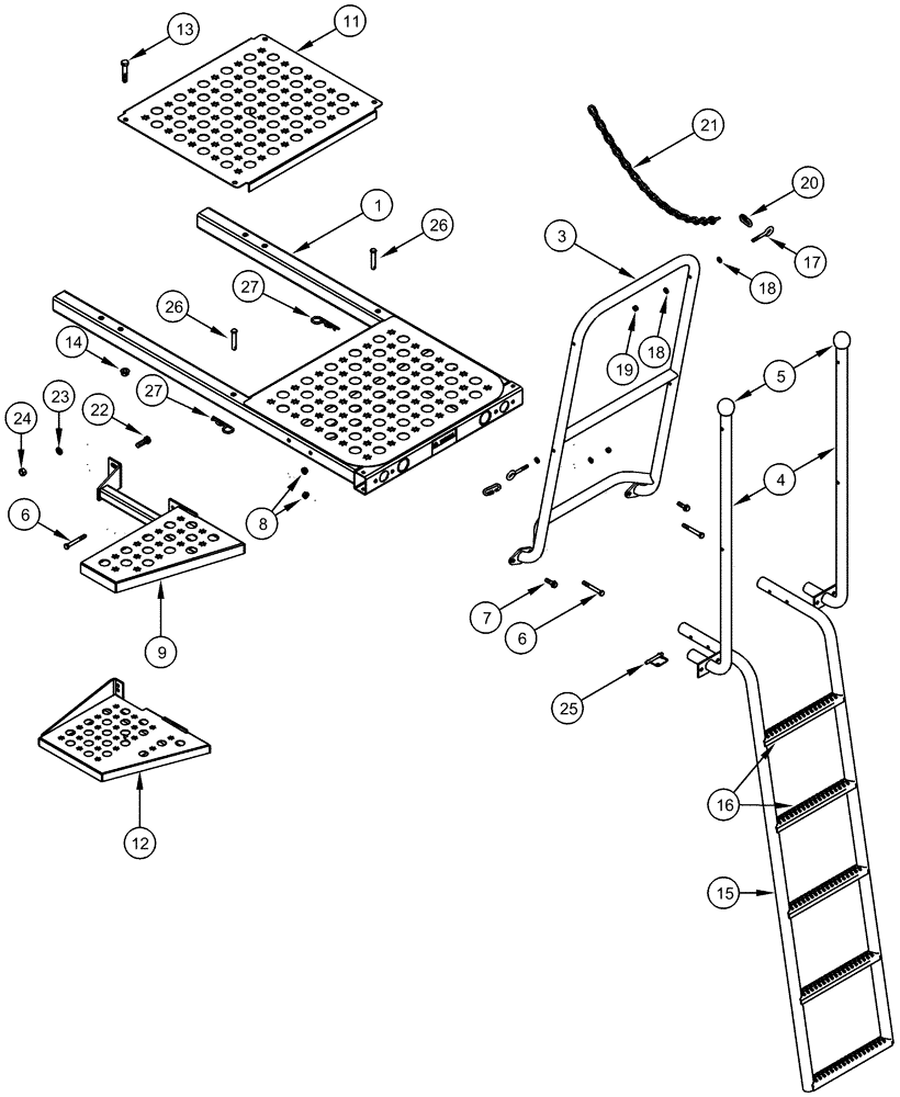 Схема запчастей Case IH 420 - (09F-16) - SERVICE DECK PLATFORM AND LADDER (12) - CHASSIS