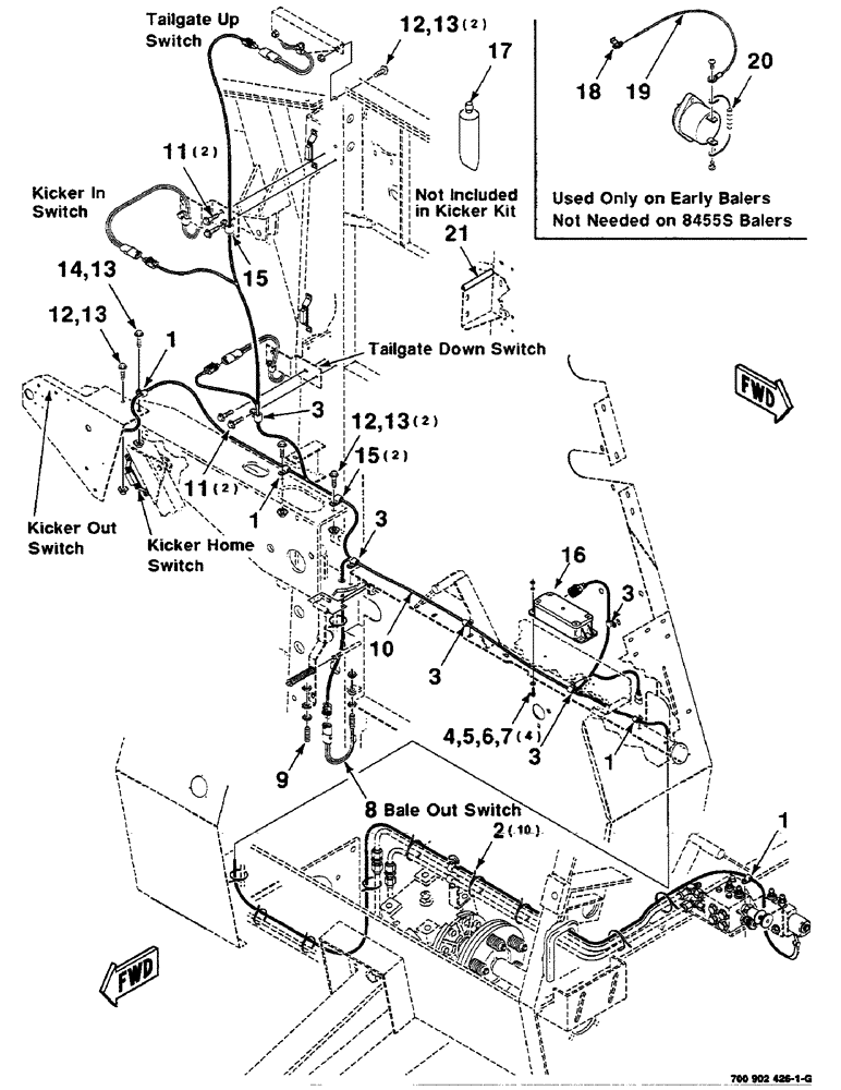 Схема запчастей Case IH 8455 - (9-28) - BALE KICKER KIT-ELECTRICAL ASSEMBLY Decals & Attachments