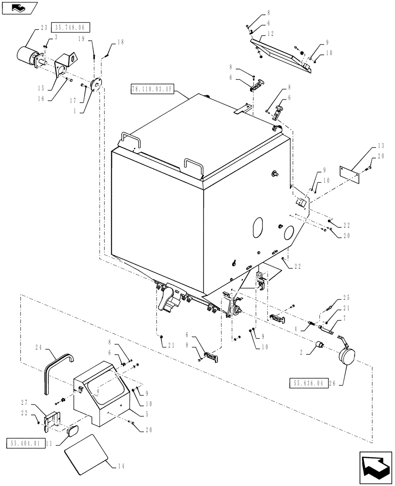 Схема запчастей Case IH 810 - (78.110.03.AE) - DOUBLE BIN, RH, WITHOUT AUGER, 50 CUBIC FEET (78) - SPRAYING