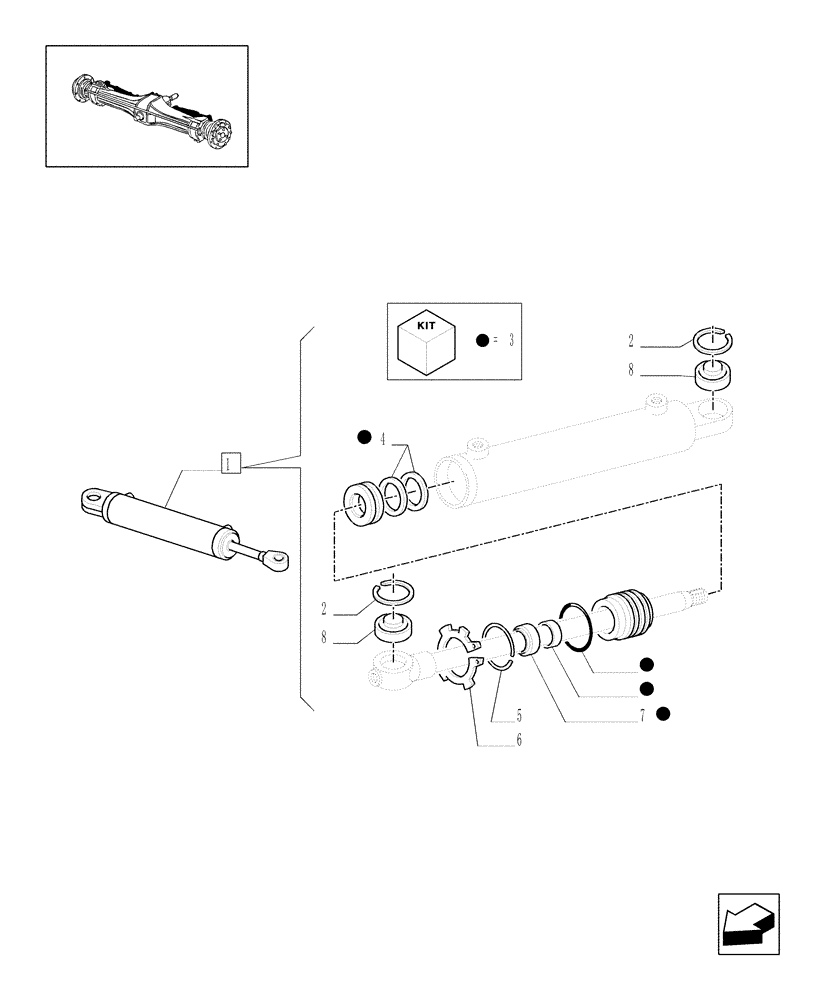 Схема запчастей Case IH MXU115 - (1.40.0/12A) - 4WD FRONT AXLE - HYDRAULIC STEERING CYLINDER - BREAKDOWN (04) - FRONT AXLE & STEERING