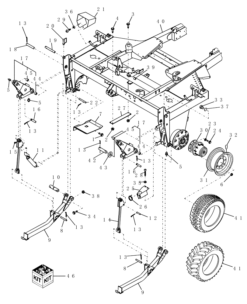 Схема запчастей Case IH WDX1101 - (003A) - HEADER LIFT, WHEELS & TIRES (44) - WHEELS