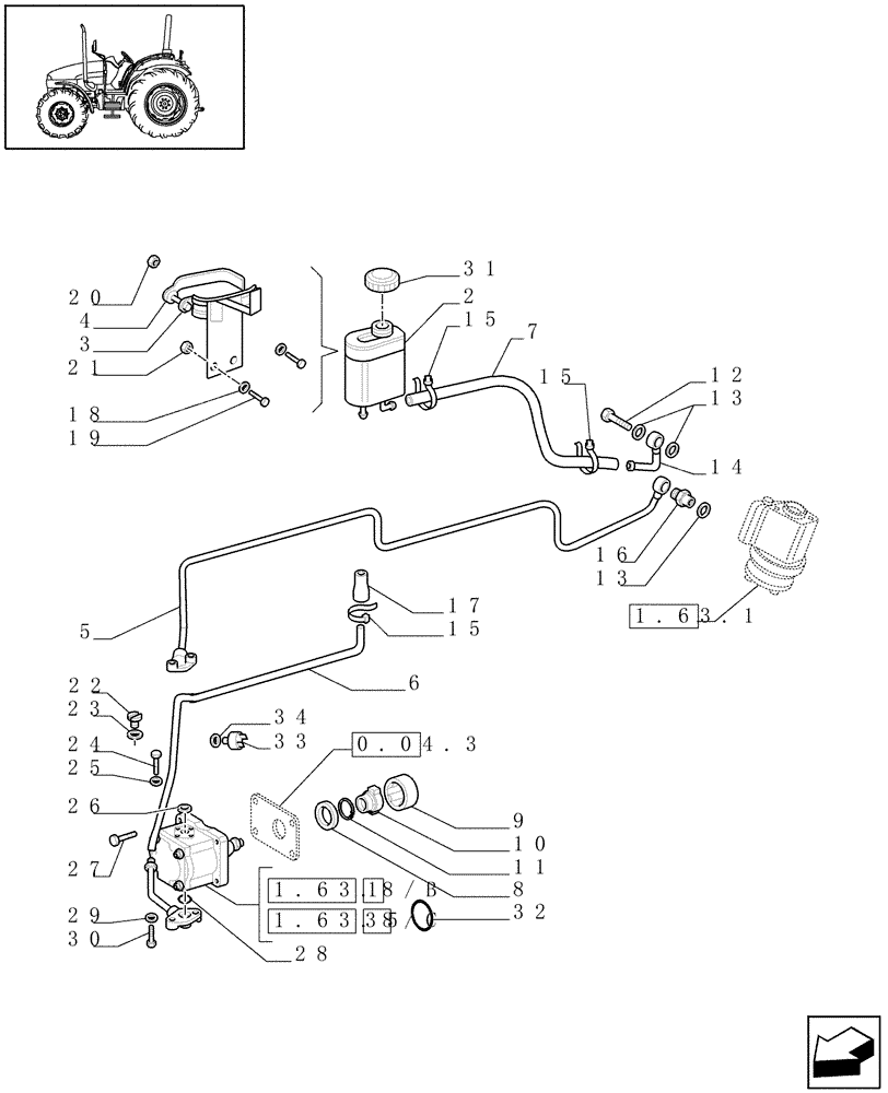 Схема запчастей Case IH JX95 - (1.63.8/01[03]) - POWER STEERING - PIPES AND UNIONS (04) - FRONT AXLE & STEERING