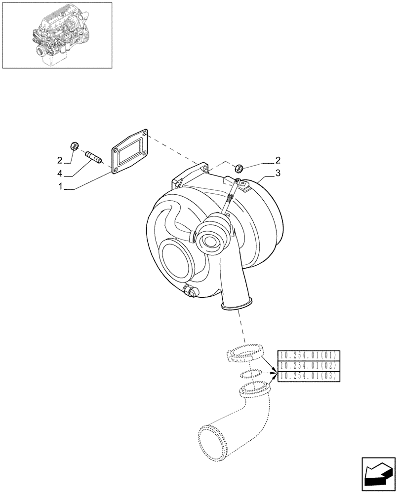 Схема запчастей Case IH 7010 - (10.250.05[02]) - TURBOCHARGER - 8010 (10) - ENGINE