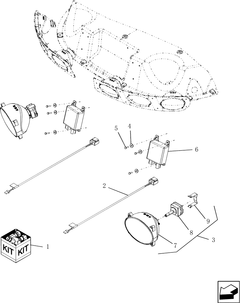 Схема запчастей Case IH 9010 - (55.404.32) - KIT, LIGHTS, HID ROOF (55) - ELECTRICAL SYSTEMS