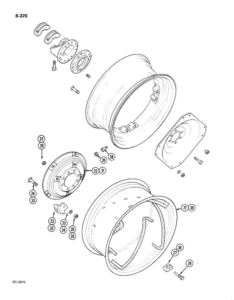 Схема запчастей Case IH 585 - (6-370) - REAR WHEELS, 24, 26, 28, 30, 38 INCH AND POWER ADJUSTED, 38 INCH WHEEL (06) - POWER TRAIN