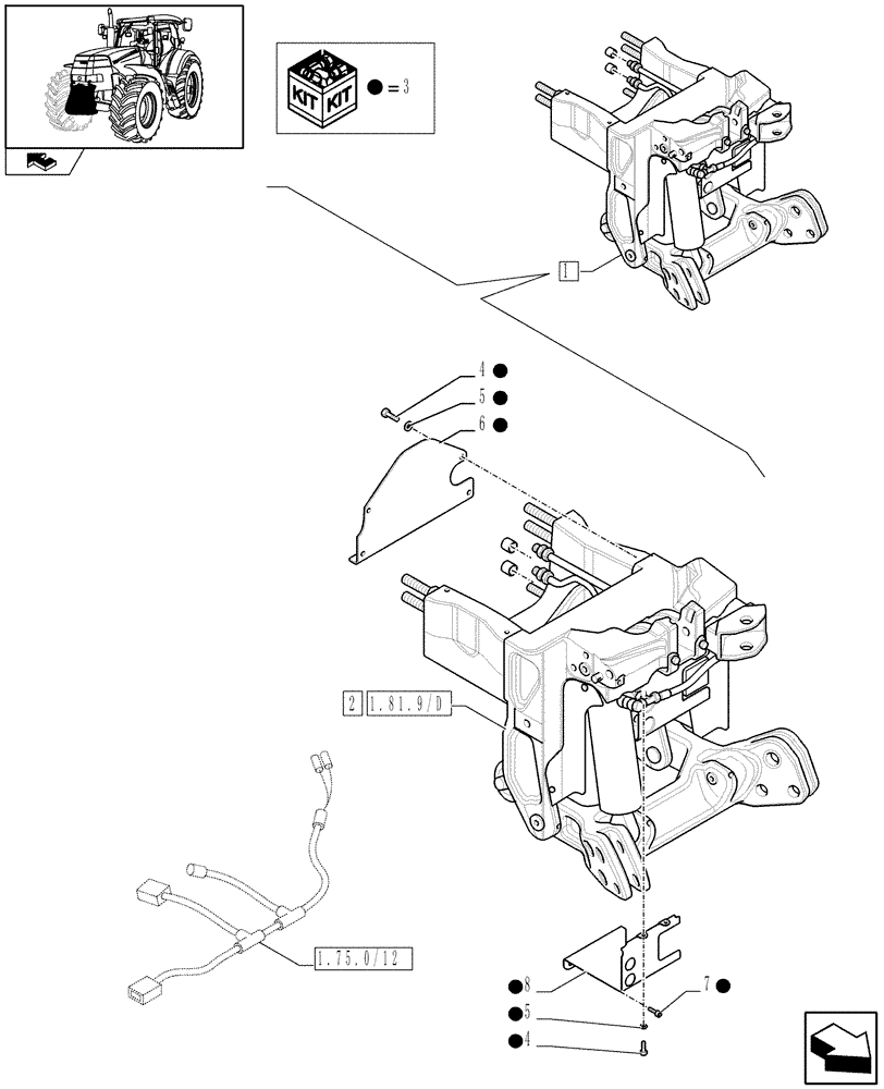 Схема запчастей Case IH PUMA 210 - (1.81.9/ F) - FRONT HPL FOR REAR REMOTES LESS PTO, LESS AUX. COUPLERS - LIFTER (07) - HYDRAULIC SYSTEM