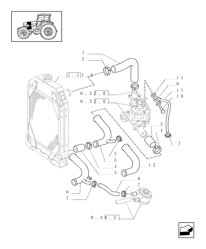 Схема запчастей Case IH JX100U - (1.17.2) - RADIATOR HOSES (02) - ENGINE EQUIPMENT