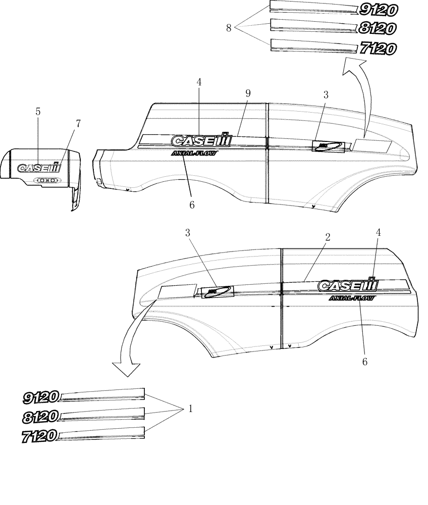 Схема запчастей Case IH 8120 - (90.108.11) - DECALS - MODEL & BRAND (90) - PLATFORM, CAB, BODYWORK AND DECALS