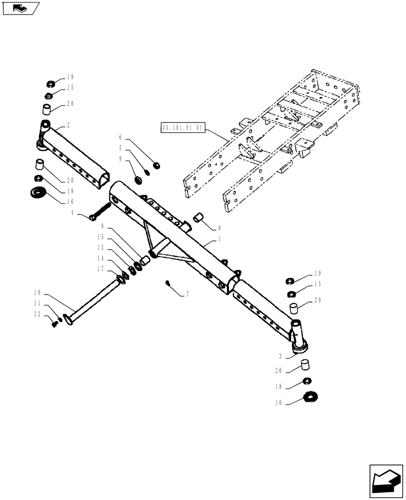 Схема запчастей Case IH FARMALL 55A - (44.101.03) - FRONT AXLE - 2WD (55 H.P) (44) - WHEELS